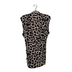 SOFT SURROUNDINGS $99 Black White‎ Geometric Surplice Neck Faux Wrap Top Large